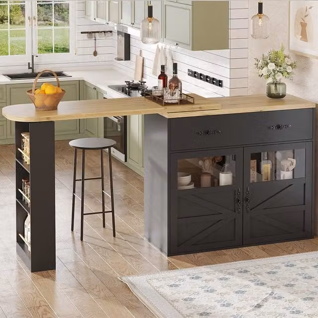 Tavolo Bar Estendibile - Xylo - 138-204??39??104 cm - Nero con Ripiani
