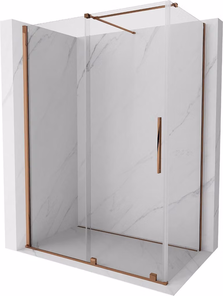 Mexen Velar cabina doccia scorrevole 130 x 70 cm, trasparente, oro rosa - 871-130-070-01-60