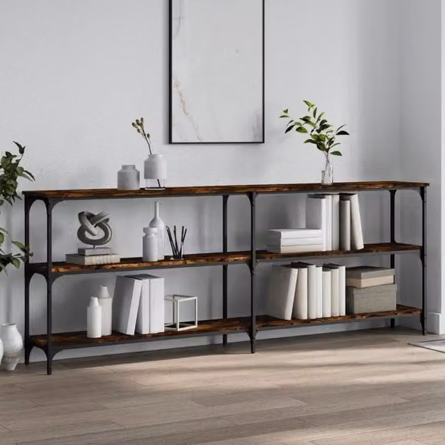 Tavolo Consolle vidaXL in Legno Rovere e Metallo, Colore Marrone, L/P/H: 200 x 29 x 75 cm – 1