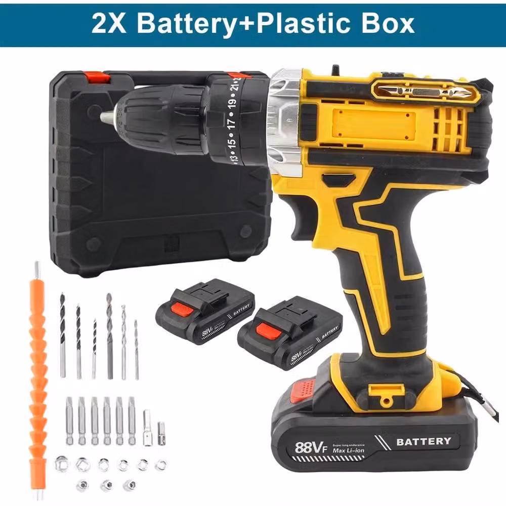 Trapano avvitatore a batteria - 18V - 2 velocità - 25+3 livelli di coppia - Batteria agli ioni di litio - Attrezzo per il fai-da-te - colore giallo