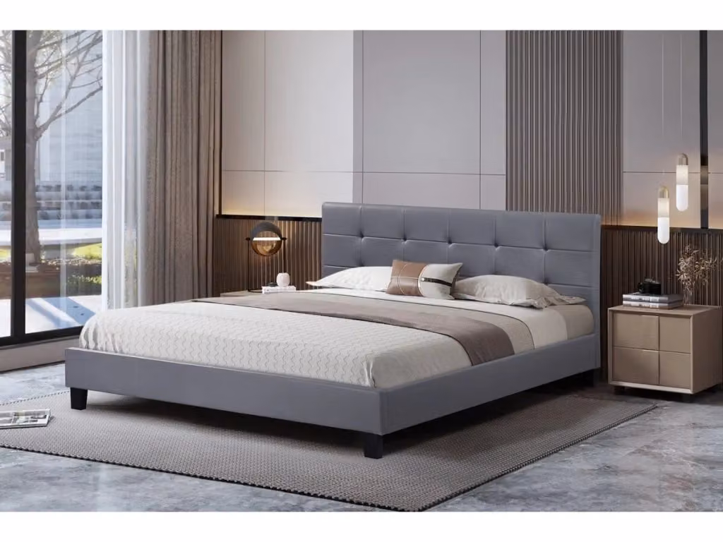 Letto Julia Habitat in ecopelle grigio con struttura imbottita L/P/H: 160 x 200 x 126 cm – 2