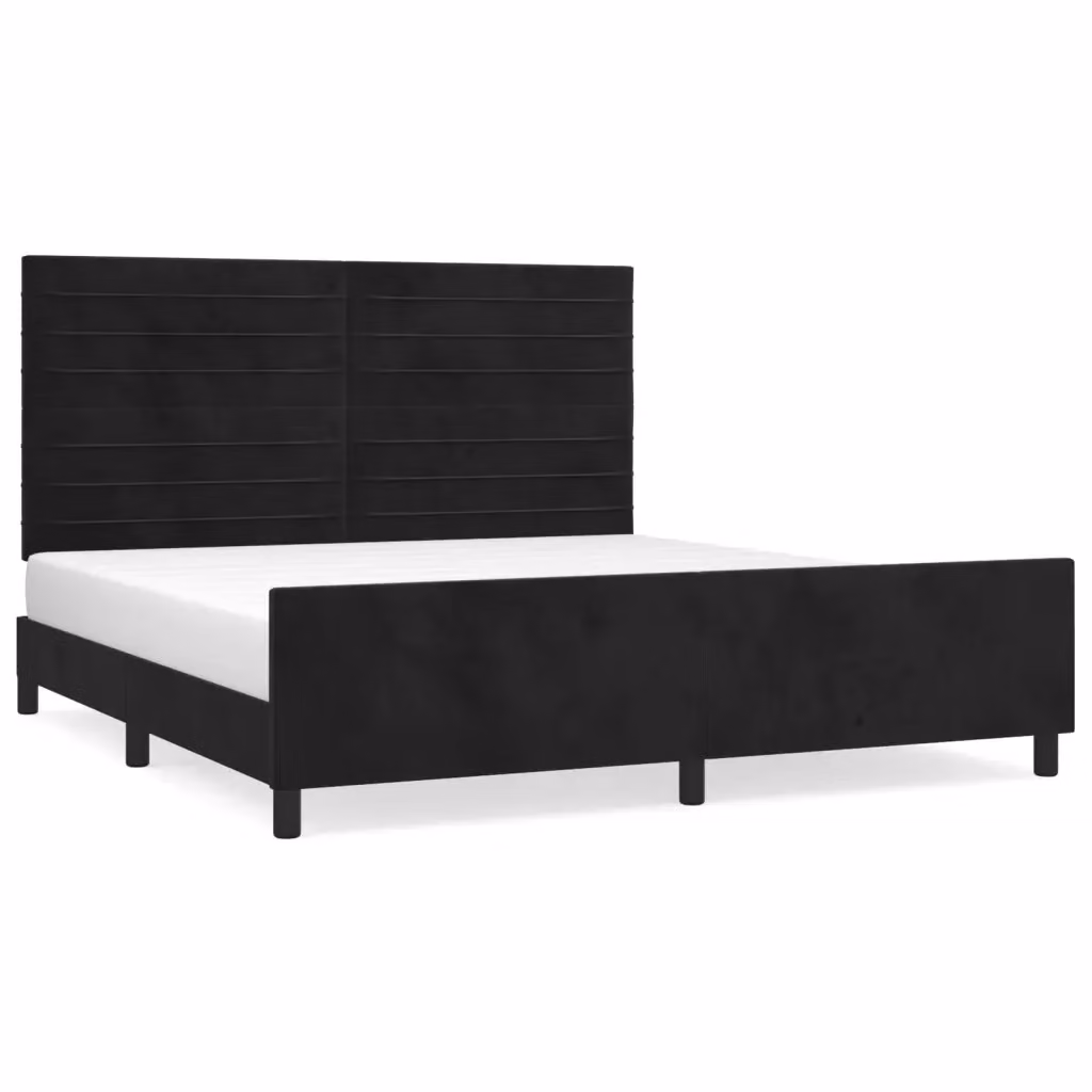 Giroletto vidaXL in velluto nero con struttura in legno di larice e doghe fisse L/P/H: 203 x 160 x 128 cm – 2