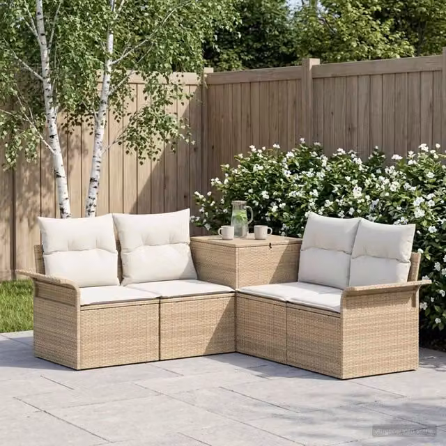 Set di divani 5 pz Beige e Bianco Crema 187,5 x 187,5 x 85 cm 3447744