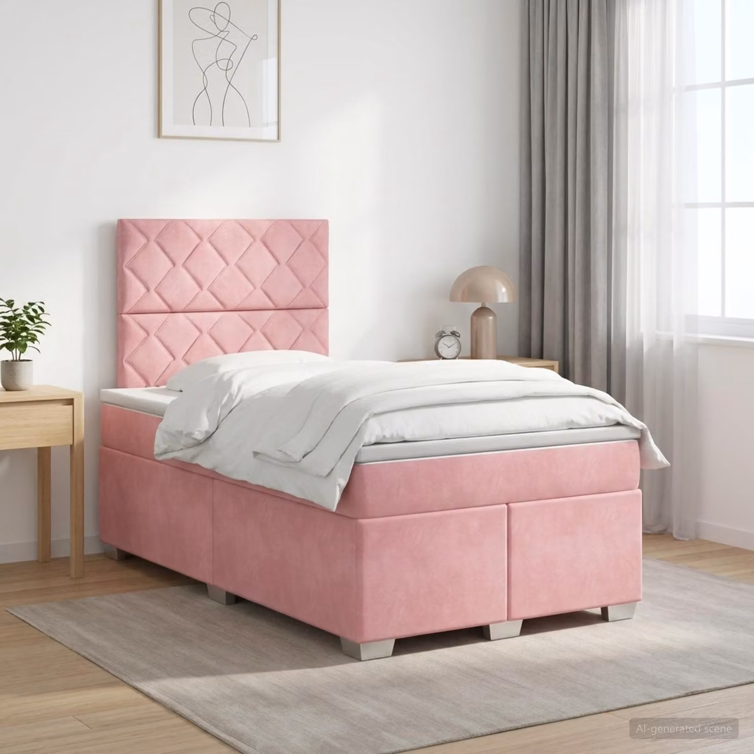 Letto box spring con materasso vidaXL in velluto rosa e bianco, L/P/H: 200 x 120 x 76,5 cm