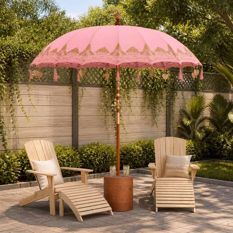 Set di 2 ombrelli balinesi vidaXL in cotone e bambù con base, colore rosa