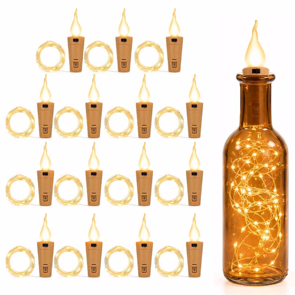 Set di 15 luci a forma di fiamma da bottiglia, con tappi, lunghezza 2 metri, 20 LED