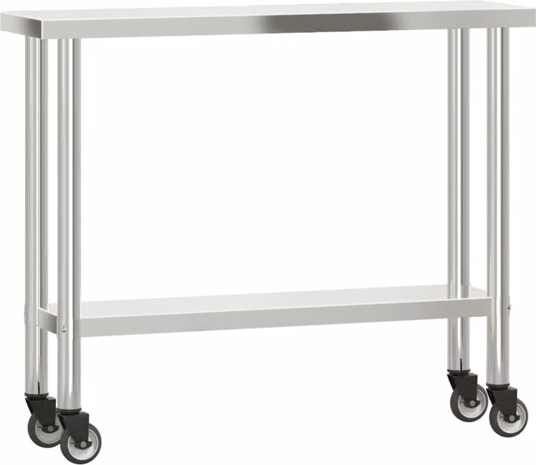 Tavolo da Lavoro Cucina con Ruote 110x30x85 cm in Acciaio Inox