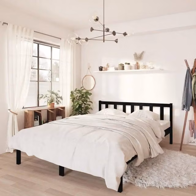 Giroletto-Struttura Letto Nero in Legno Massello 135x190 cm Double 422953