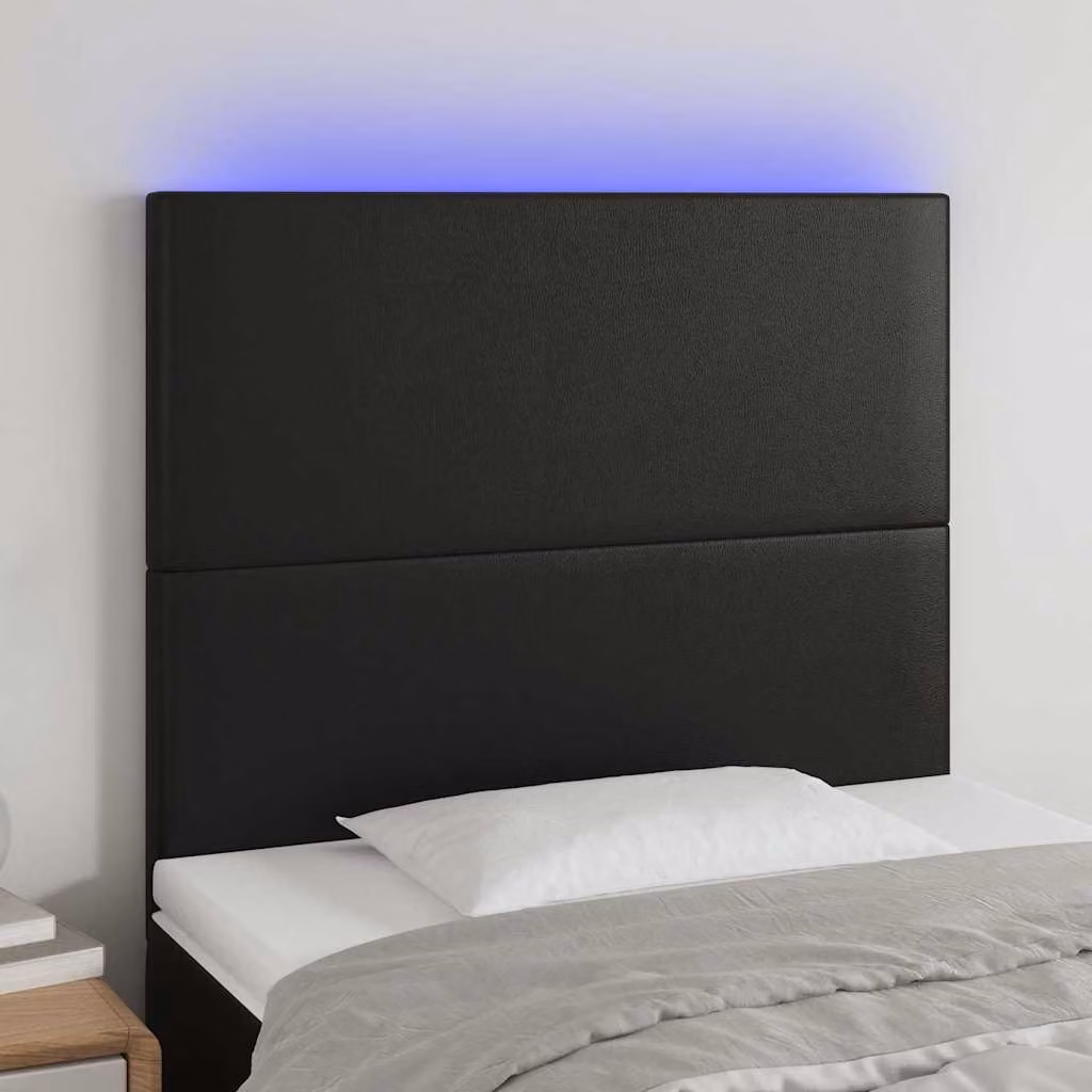 Testiera per letto vidaXL in similpelle nera con illuminazione LED e porta di ricarica USB, L 100 cm, P 5 cm, H 118/128 cm