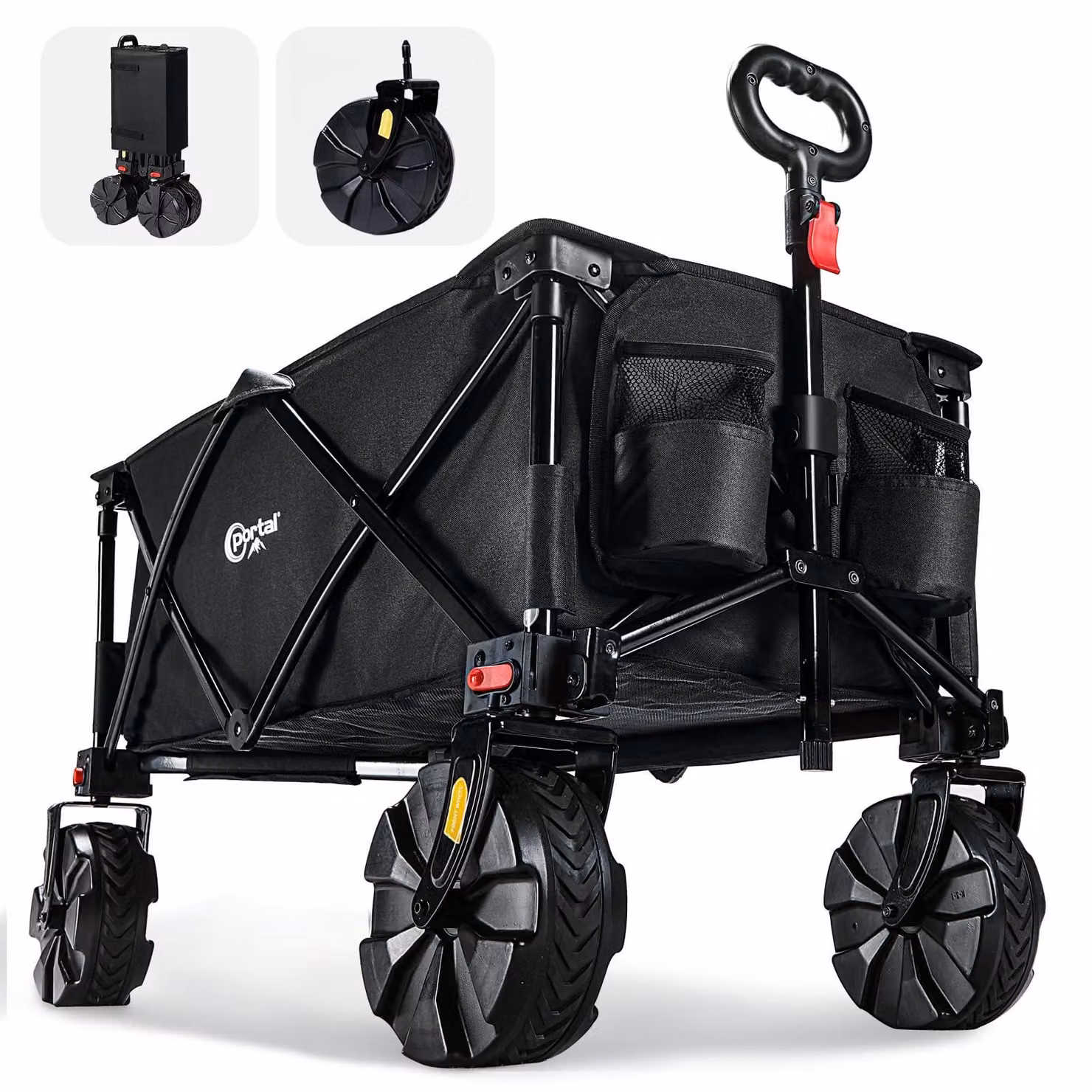 Carrello pieghevole, con sistema di fissaggio rapido, capacità di 128 litri, portata massima di 102 kg, pneumatici larghi, ideale per il campeggio