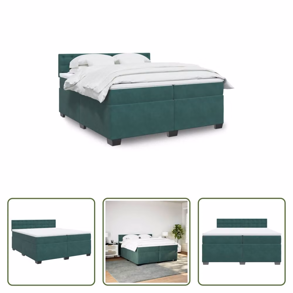 The Living Store Letto a molle con materasso verde scuro 200x200 cm in velluto