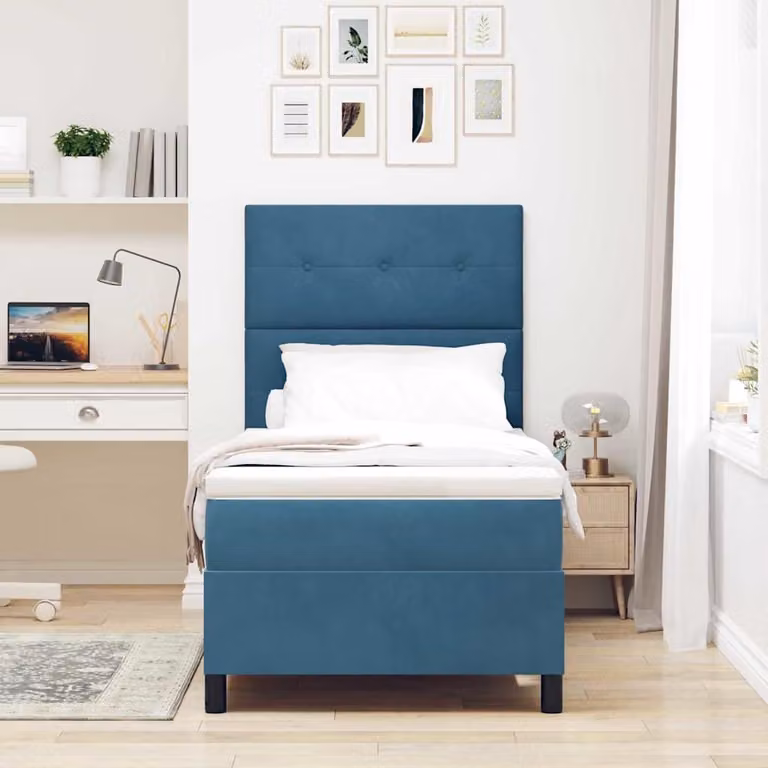 Maison Exclusive - Letto boxspring a LED con testiera blu scuro 80 x 200 cm in velluto