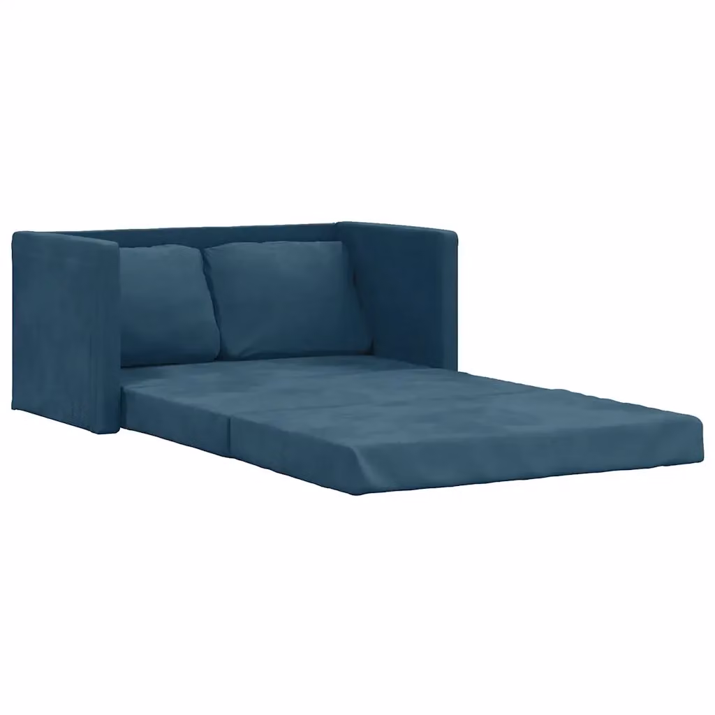 Divano Letto 2 in 1 vidaXL in Velluto Blu con Struttura in Metallo e Cuscini, L: 122 cm, P: 204 cm, H: 55 cm – 2