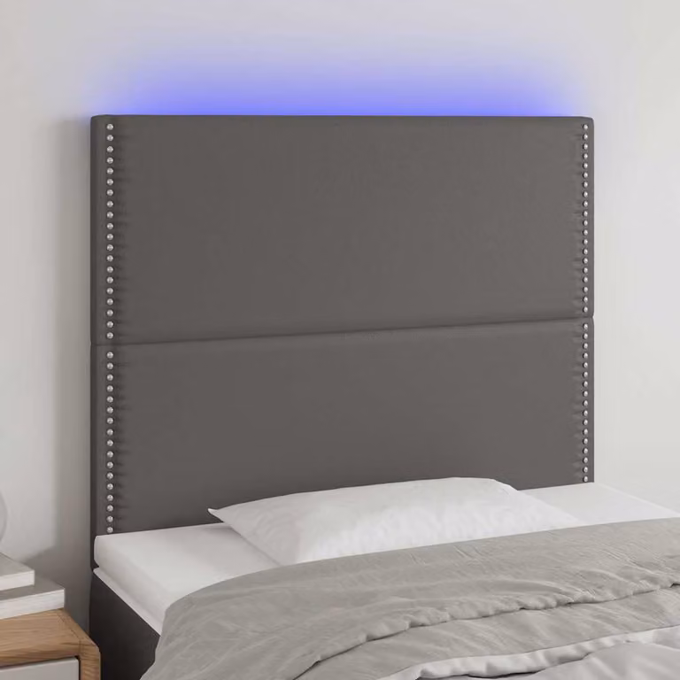 Testiera per letto vidaXL in similpelle grigia con illuminazione LED e porta di ricarica USB, L/P/H: 100 x 5 x 118/128 cm