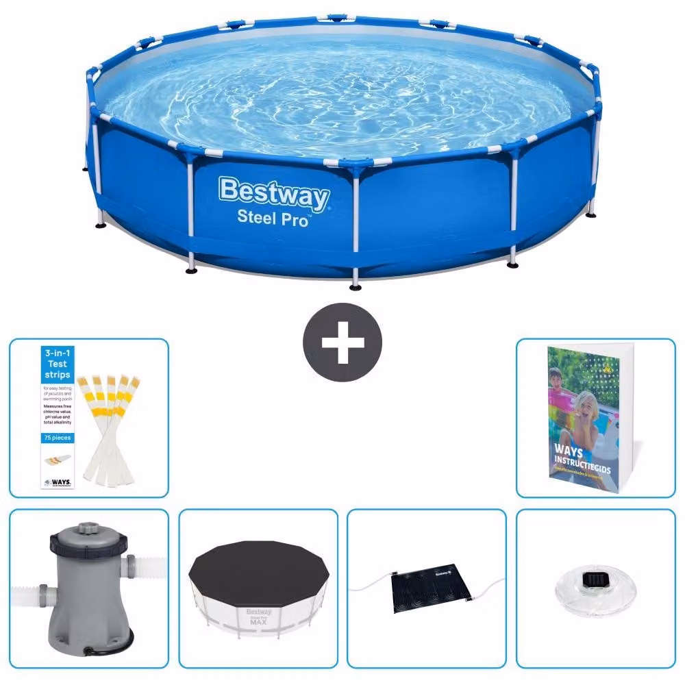 Piscina gonfiabile Bestway Steel Pro, rotonda, dimensioni 366x76 cm, composta da 5 parti, modello S328
