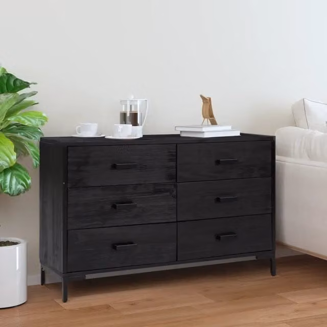 Credenza Nera 110x35x70 cm in Legno Massello di Pino 349922