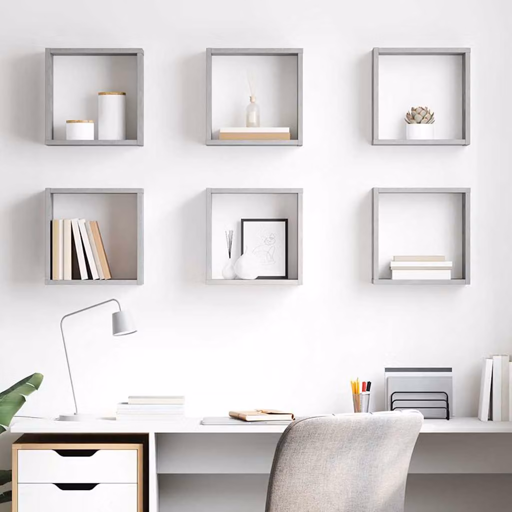 Set di 6 mensole a cubo vidaXL da parete in stile moderno, colore grigio, L 30 x P 15 x H 30 cm