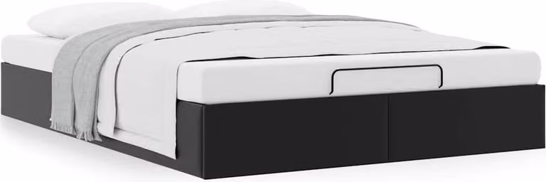 Struttura Letto Pouf senza Materasso Nero 140x190 cm Pelle finta