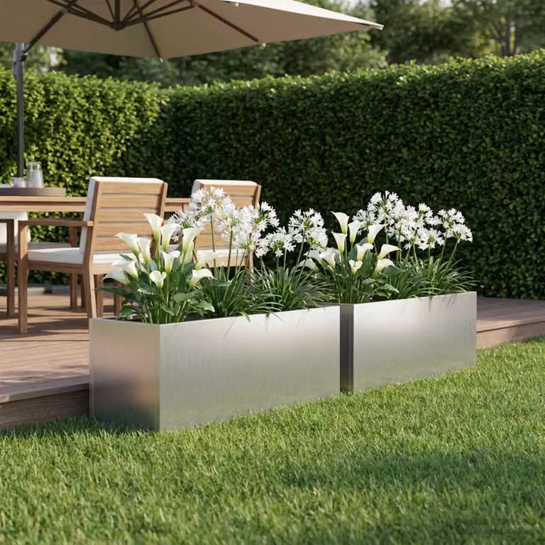 Set di 2 vasi da giardino vidaXL in acciaio zincato argento H: 60 cm, L: 20 cm, P: 20 cm