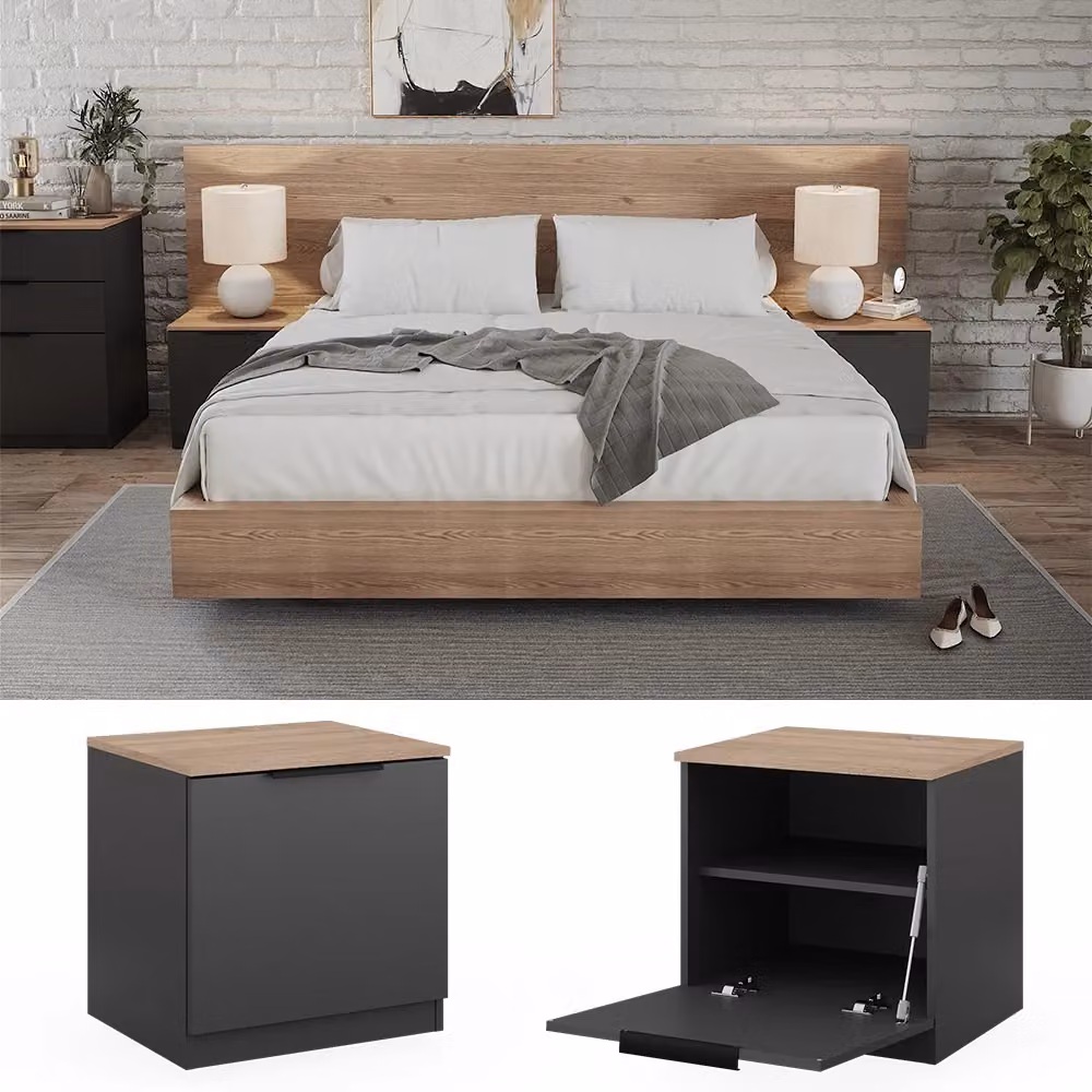 Set di 2 comodini Betti Vicco per camera da letto, colore Antracite e Sonoma – 2
