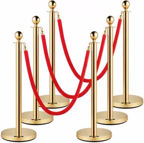 Set di Pali e Corde VEVOR in Acciaio Inox con Corda in Velluto Rossa e Dettagli Oro per Controllo della Folla, Teatri e Feste