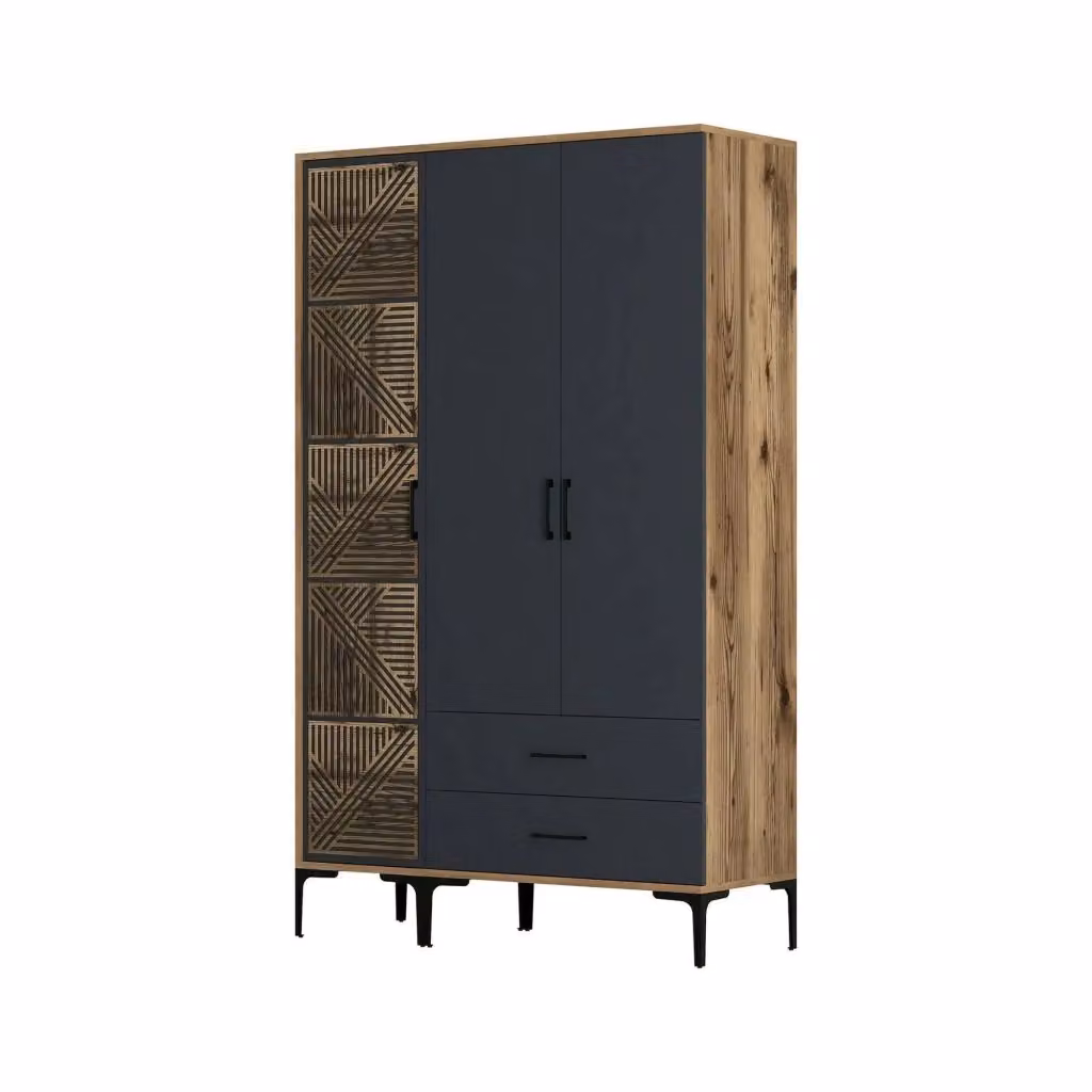 Armadio 3 ante DMORA per camera da letto, design moderno con ante a battente, Colore Noce e Antracite, L: 120 cm, P: 47,5 cm, H: 201,4 cm – 2