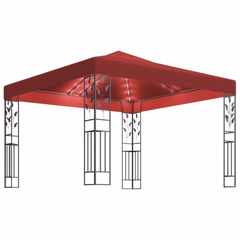 Gazebo con Stringa di Luci LED 3x3 m Rosso Vino