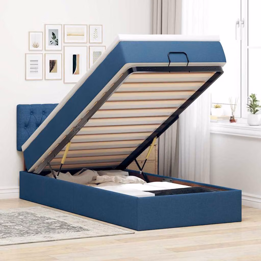 vidaXL Pouf Letto con Materasso e Illuminazione LED Blu e Bianco, con Porta USB e Contenitore, L/P/H: 203 x 140 x 88 cm