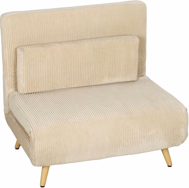 Poltrona letto 3-in-1 in velluto beige con schienale regolabile e cuscino