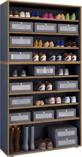Super Scarpiera Legno H183 L100 P33 cm Armadio Porta Scarpe Salvaspazio con Ripiani Regolabili Colore Antracite