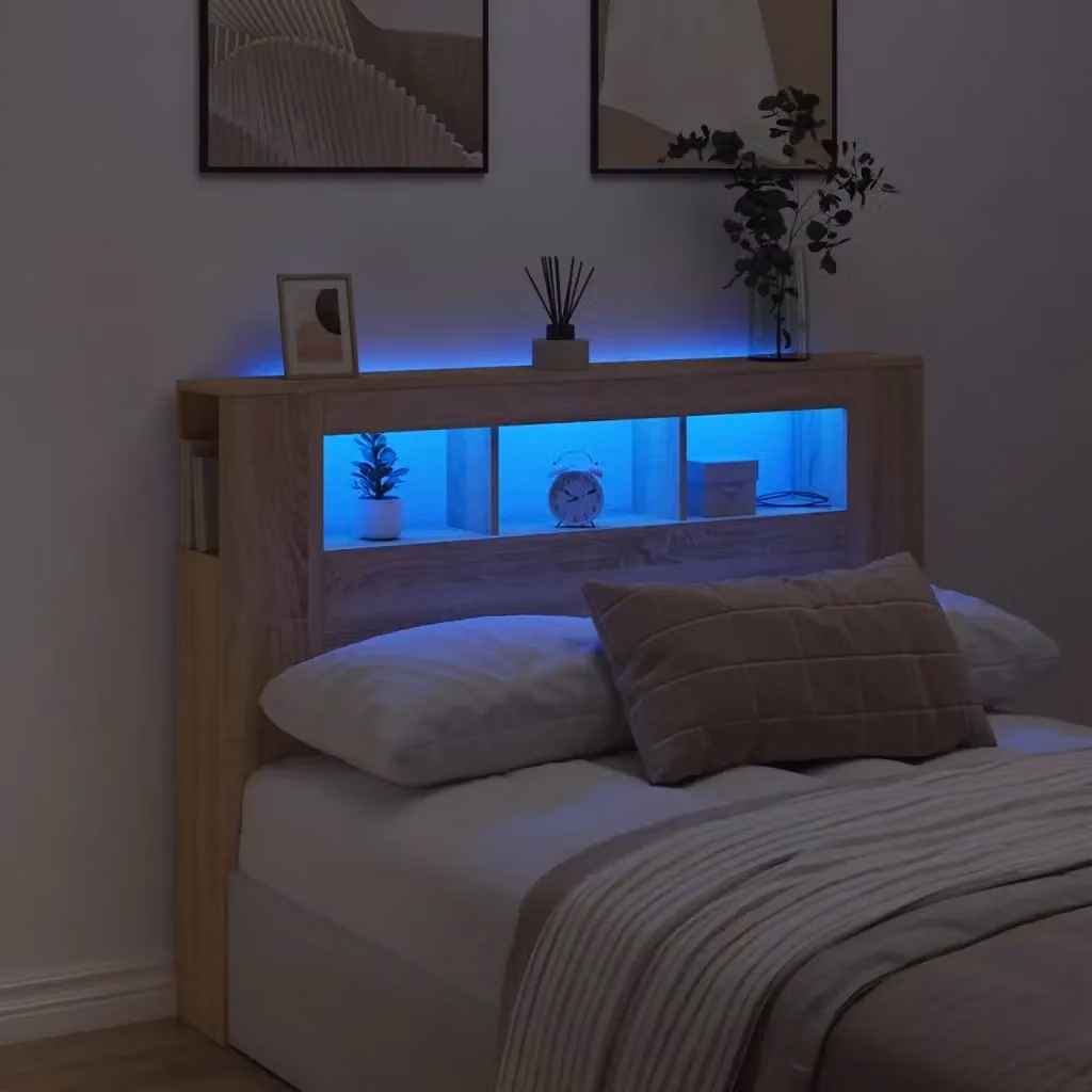 Testata Letto con LED e Porta USB Design In in Rovere Sonoma, L 140 x P 18,5 x H 103,5 cm – 2