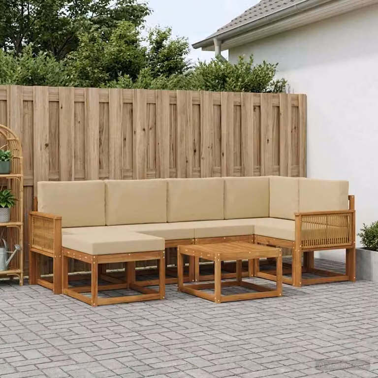 Set di divani da esterno vidaXL in legno di acacia, 7 pezzi, colore beige e marrone