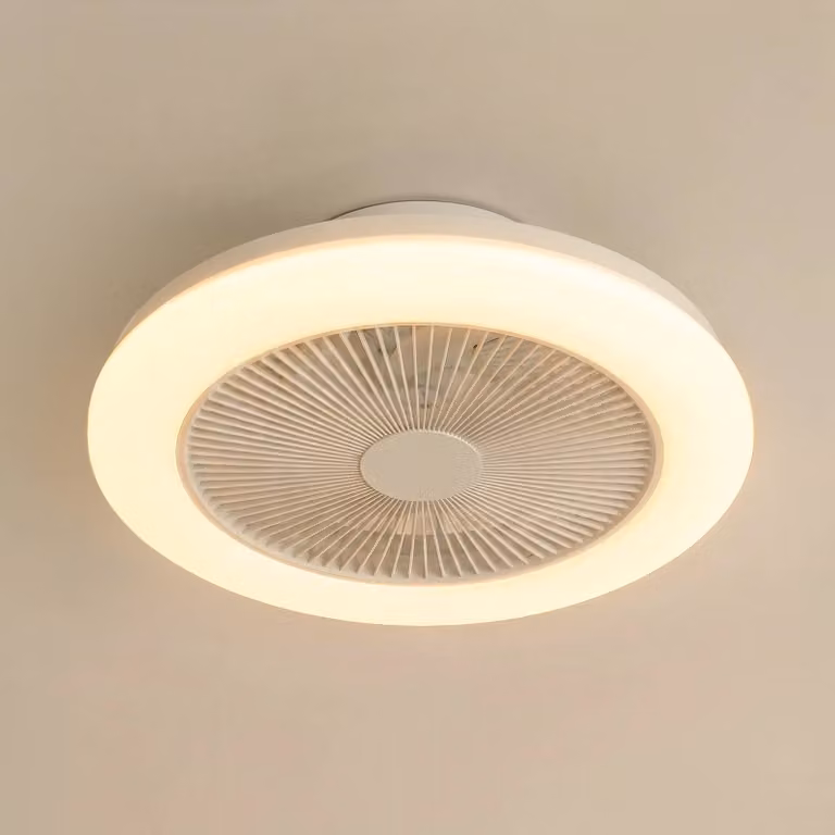 Ventilatore da soffitto LED Lindby Vedin, bianco, DC, Ø 45 cm, RGBW Vedin Lindby, dimmerabile, Bianco / Opale, Soggiorno / Sala da pranzo, Plastica, Moderno