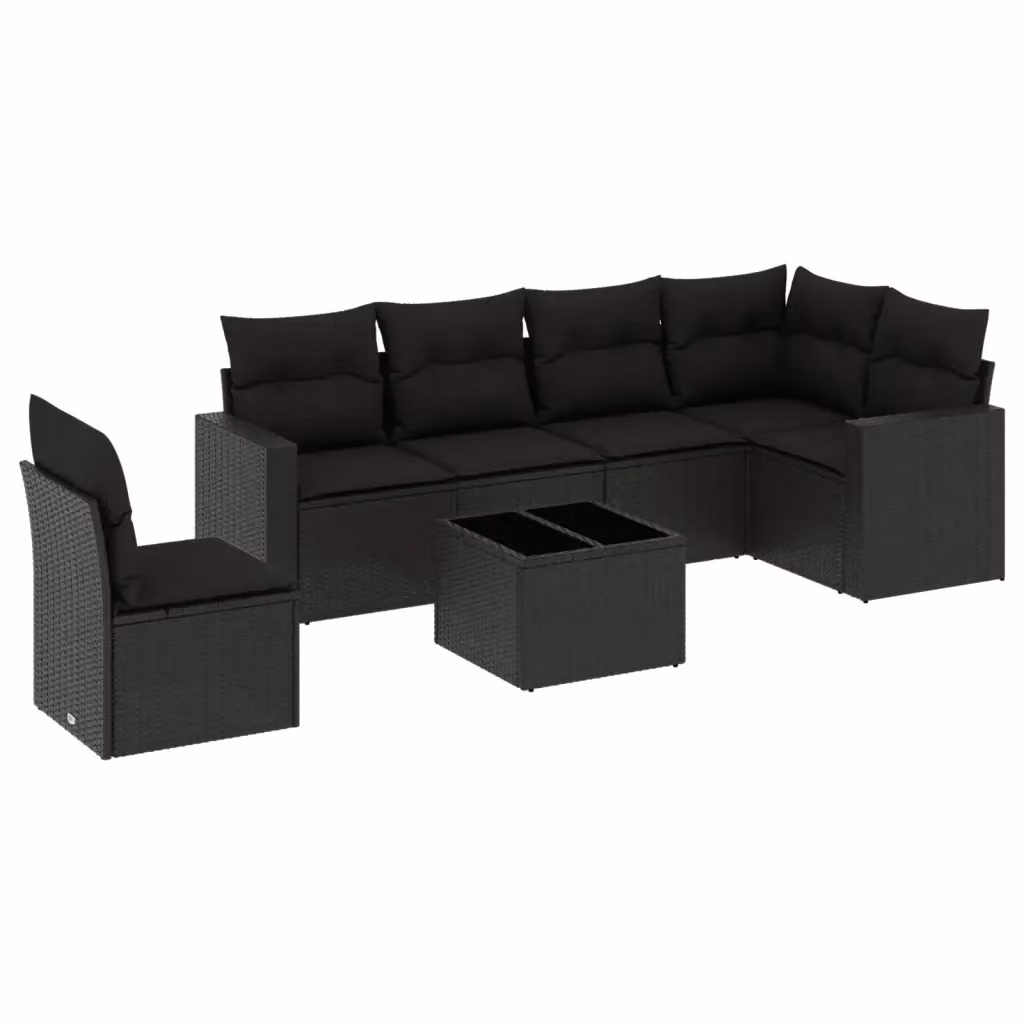 vidaXL Set Divano da Giardino a L con 7 Pezzi in Polyrattan Nero e Tavolino da Esterno – 2