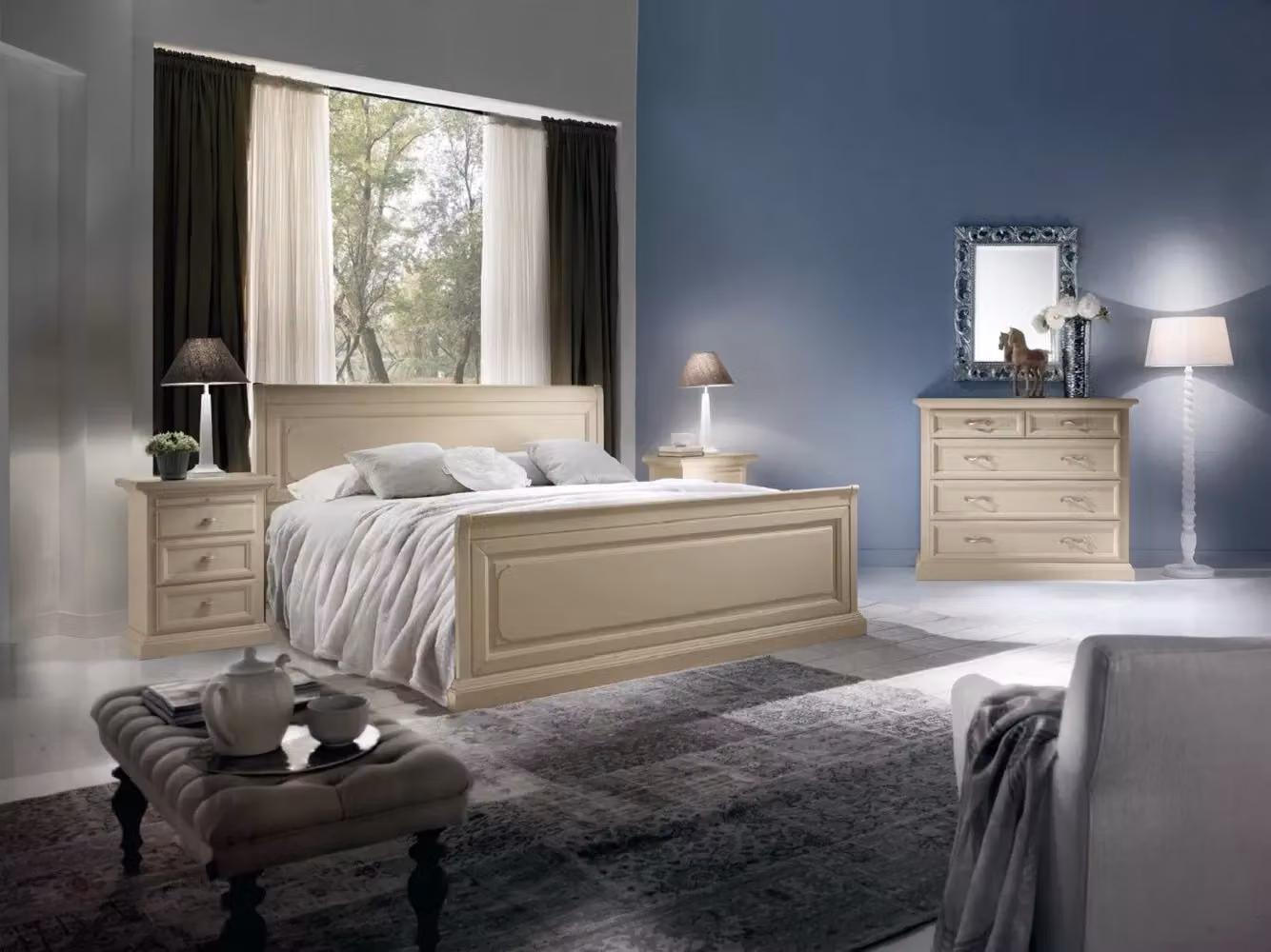 Comodino Mobili 2G in legno massello con 3 cassetti e 1 tiretto colore avorio L: 52 cm, P: 38 cm, H: 70 cm – 2