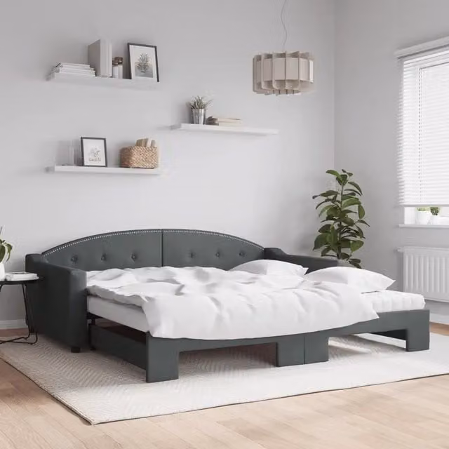 Divano Letto Estraibile vidaXL in Tessuto Grigio con Materasso 100x200 cm