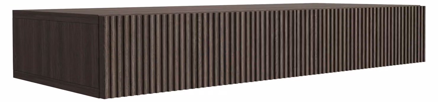 Comò sospeso con due cassetti, frontale con scanalature, in legno di faggio Dunin, dimensioni 100 x 39,6 x 16 cm