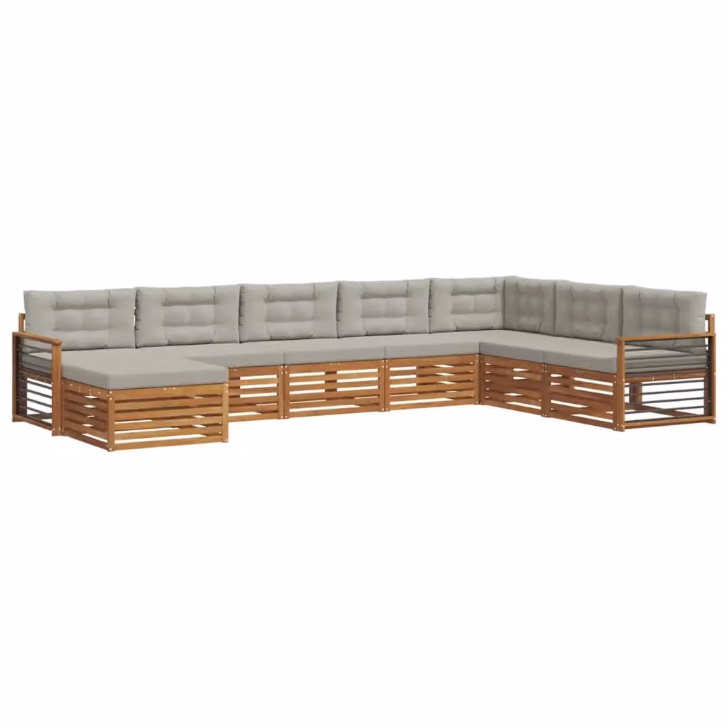 Set di divani da esterno a L vidaXL in legno di acacia con cuscini grigi, composto da 8 pezzi inclusi pouf e cuscini decorativi – 2