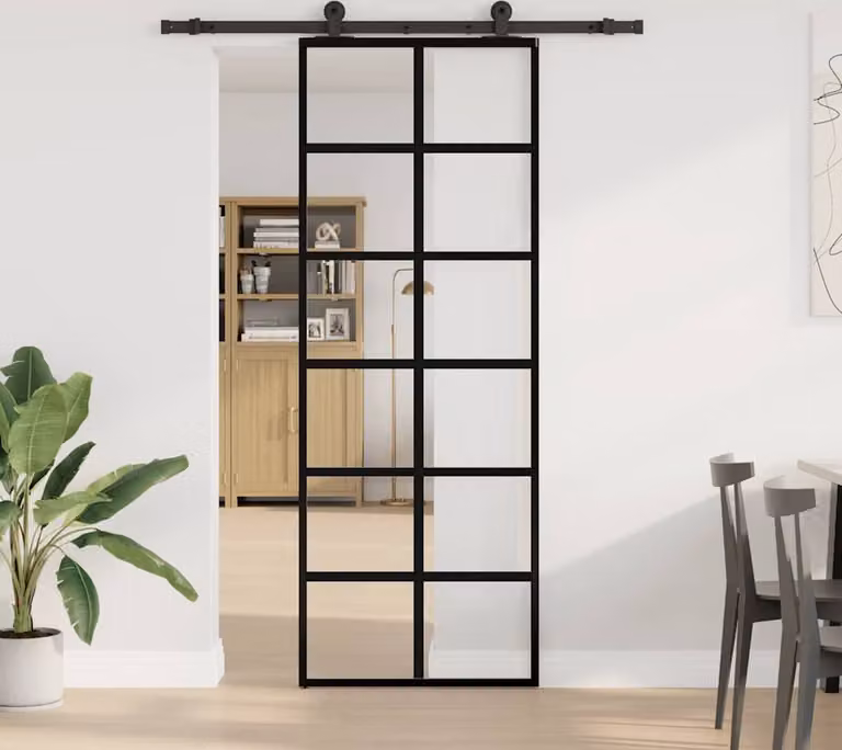 Porta Scorrevole con Ferramenta 76x205cm Vetro ESG Alluminio