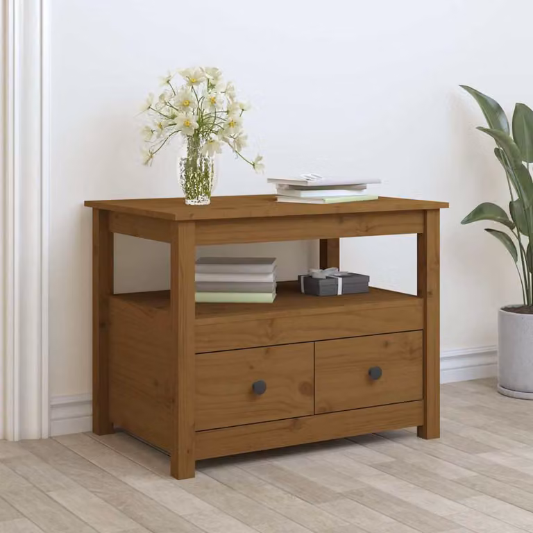 vidaXL Tavolino da Salotto Rettangolare in Legno di Pino Marrone L: 71 cm, P: 49 cm, H: 55 cm