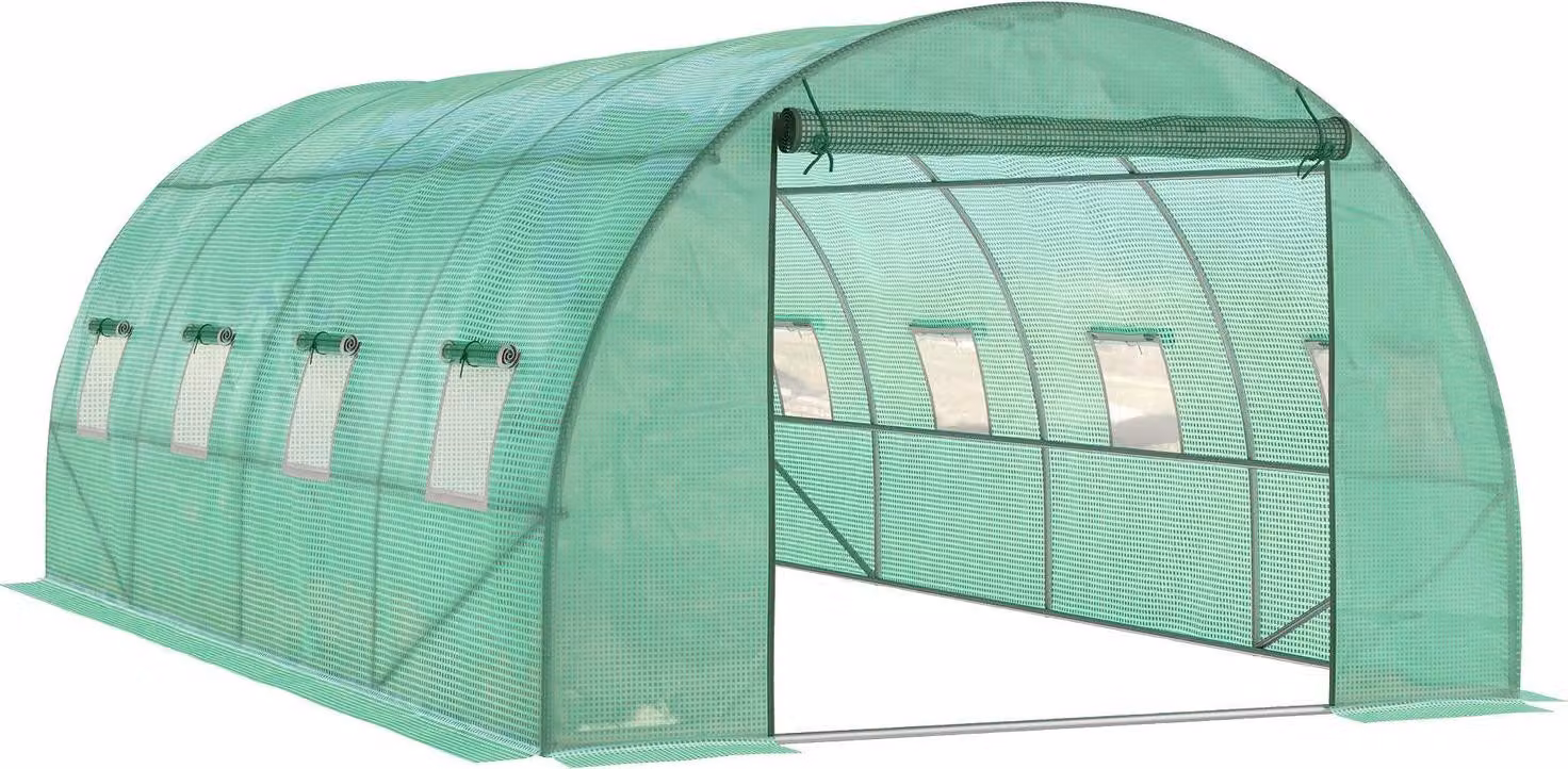 Serra serra in pellicola di circa 6 x 3 x 2 m con 8 finestre, porta a rulli, pareti laterali avvolgibili, tunnel in pellicola resistente ai raggi UV, serra per pomodori resistente all'inverno con ancoraggio a terra, verde