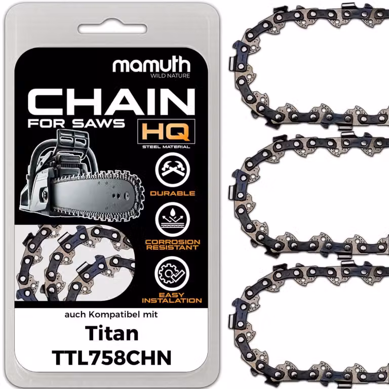 3 catene per motosega, lunghezza 40 cm, passo 3/8", spessore 1,3 mm, modello 57 TG, compatibili con la motosega Titan TTL758CHN