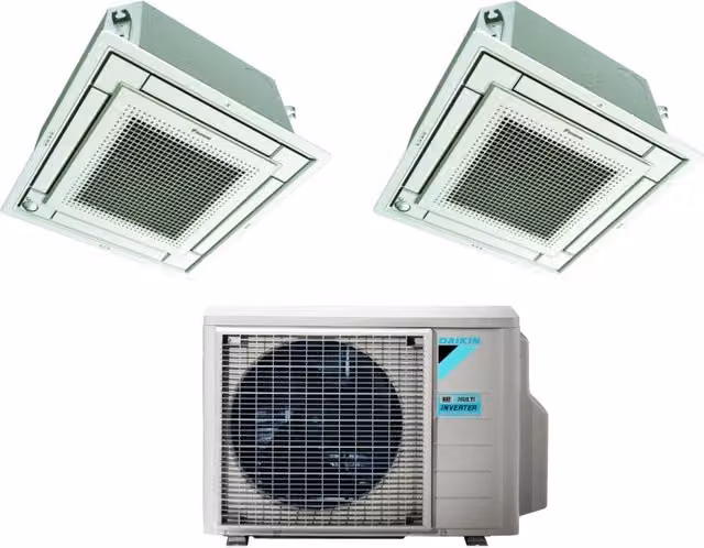 Climatizzatore Condizionatore Daikin Bluevolution Inverter Dual Split a Cassetta FFA-A 12+12 con 2MXM68N R-32 con Griglia Bianca Inclusa e Wi-Fi Opzionale