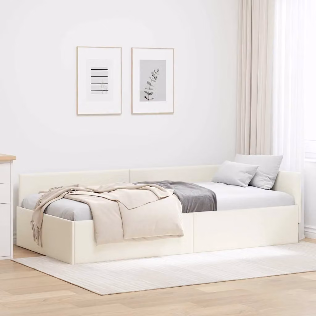 Cornice del letto ad angolo vidaXL in velluto beige, L: 90 cm, P: 200 cm, H: 103 cm