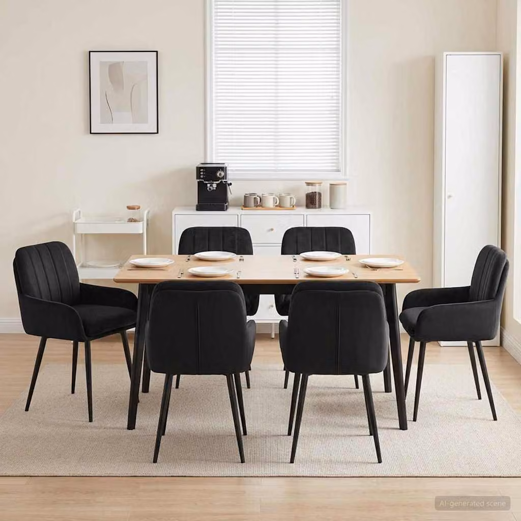 Set di 6 sedie da pranzo vidaXL in velluto nero con struttura in metallo, L: 59 cm, P: 59,5 cm, H: 90 cm