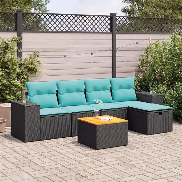 Set Divano da Giardino 6 pz con Cuscini Nero in Polyrattan 3325865