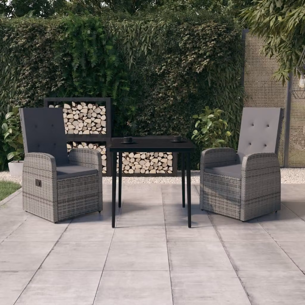 The Living Store Set da pranzo da giardino 3 pezzi con cuscini grigio