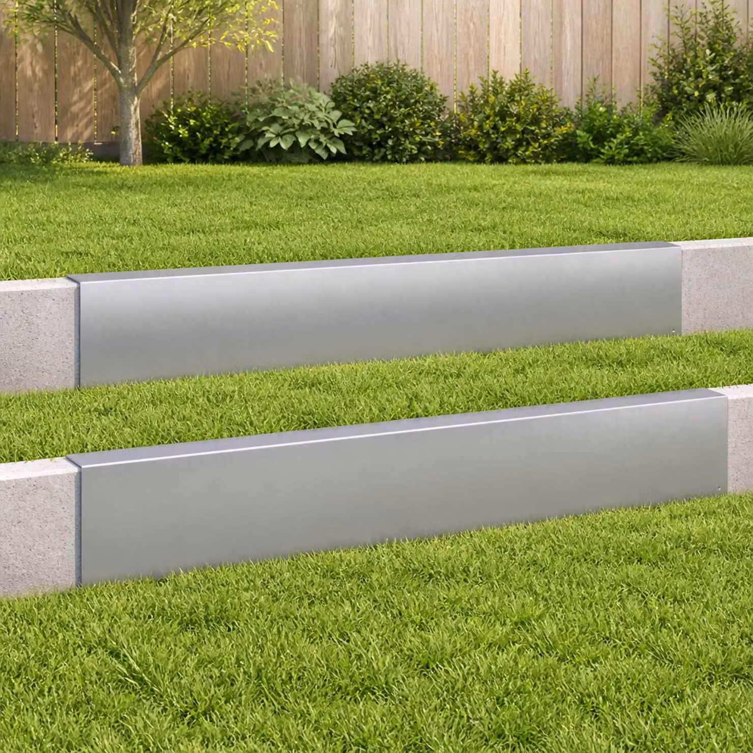 Set di 2 profili di copertura per giardino vidaXL in acciaio zincato grigio, L: 100 cm, H: 15 cm, P: 5 cm
