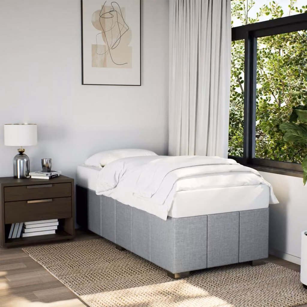 vidaXL Giroletto senza Materasso in Tessuto Grigio con Doghe in Legno 90 x 200 cm – 1