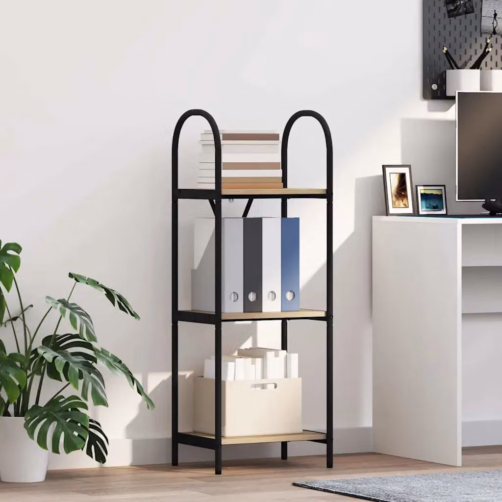 Libreria moderna vidaXL a 3 livelli in legno e metallo, colore marrone e nero, L 40 cm x P 30 cm x H 109 cm